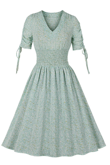 Vestido vintage de verão impresso verde